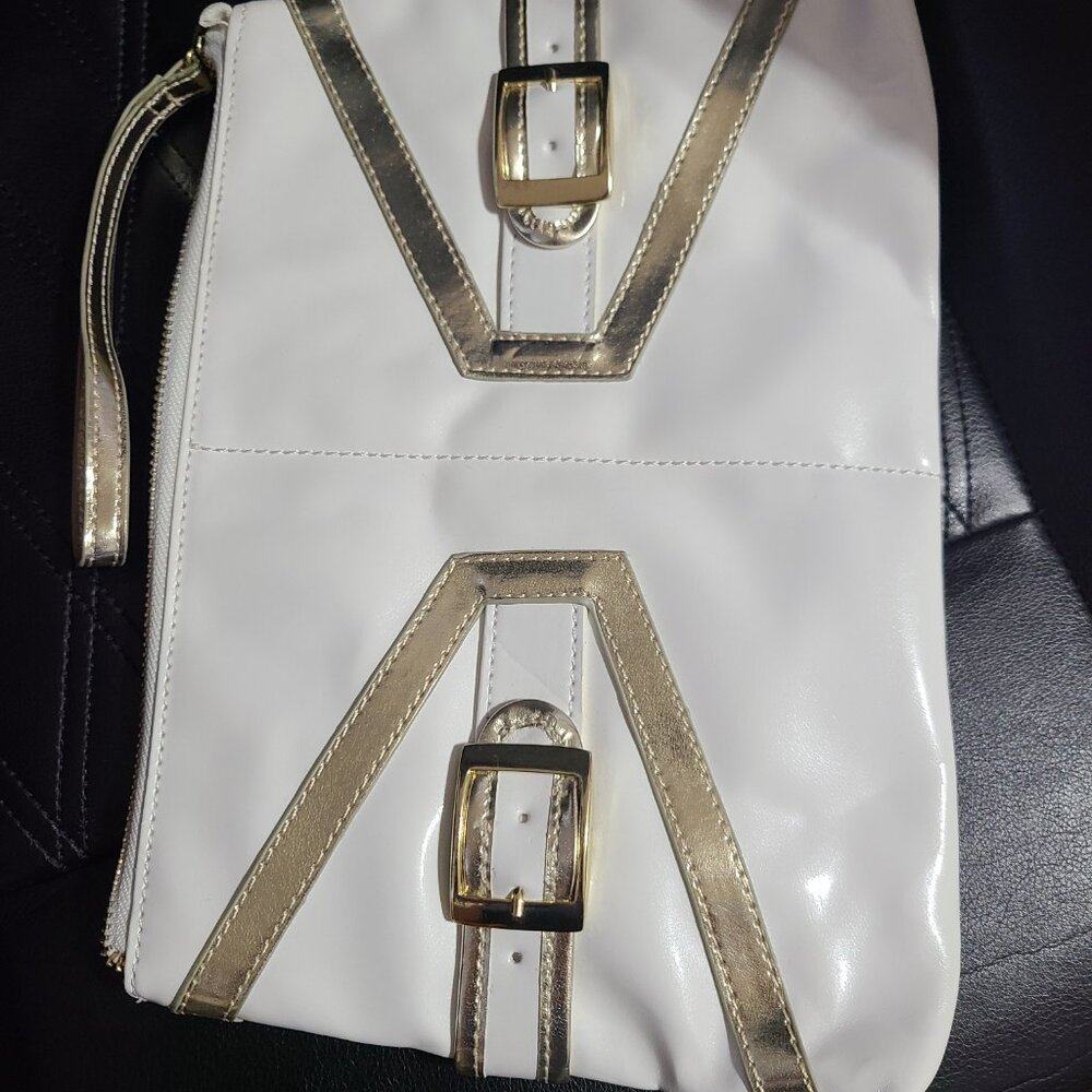 Large Wristlet White with Gold Buckles and Outlines